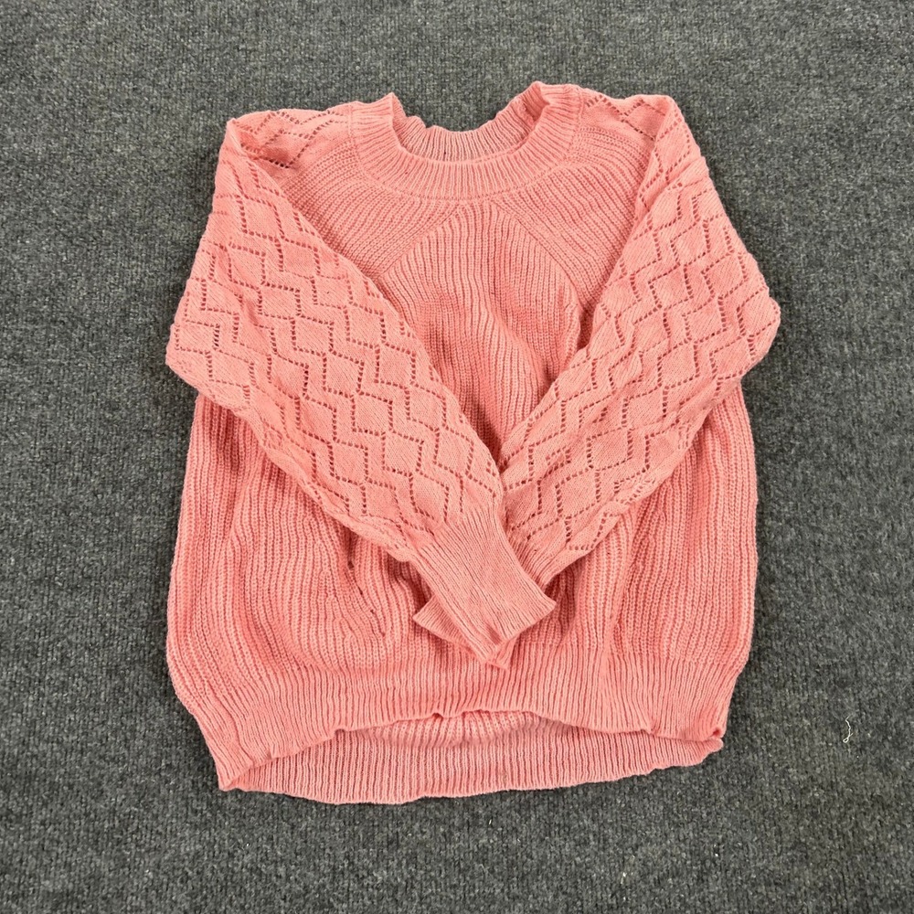 Unbranded Sweater Womens Size L Pink Pointelle Knit Sleeve Crewneck Pullover Top
